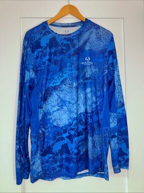 Realtree Wave Fishing Blue Performance Long Sleeve Shirt Sz Medium